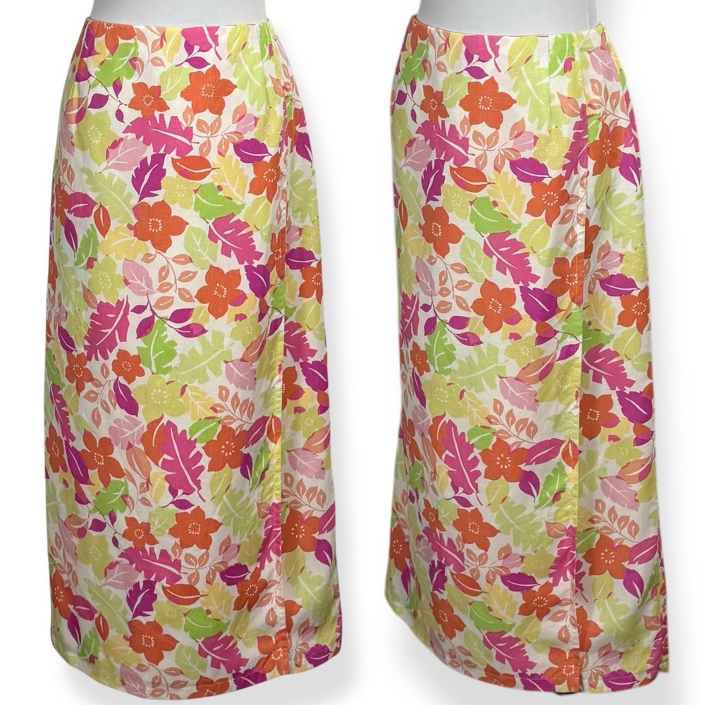 Vintage Talbots Floral Maxi Skirt Size 16 Tropical Hawaiin Colorful Faux Wrap‎